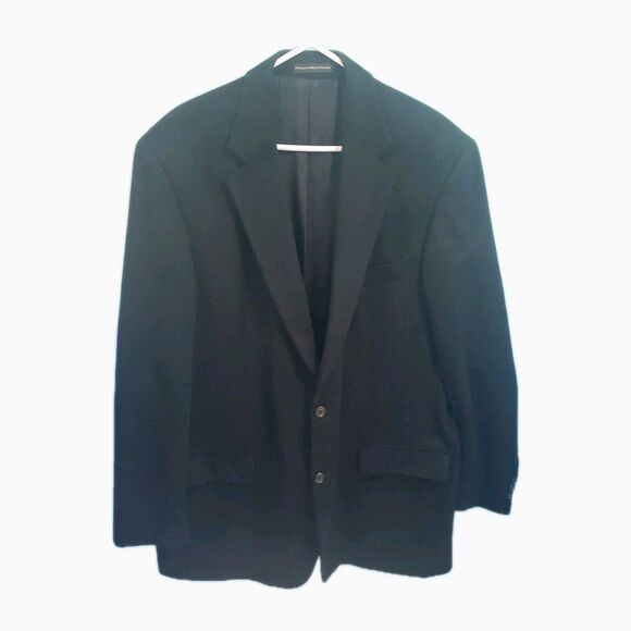 Mens Cashmere Jacket XL 2 Button Black Lined Pronto Uomo Vintage - Picture 1 of 14